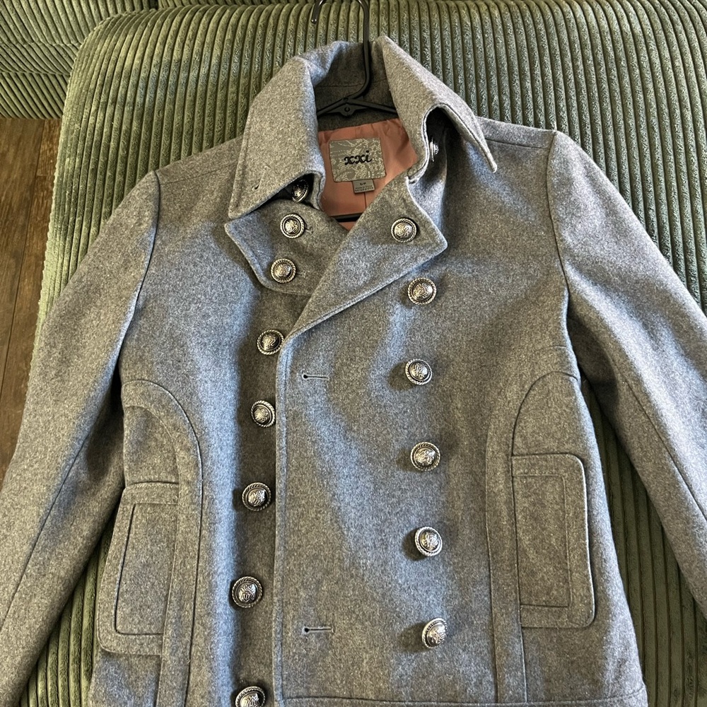 Forever 21 Women's Gray Double-Breasted Pea Coat
